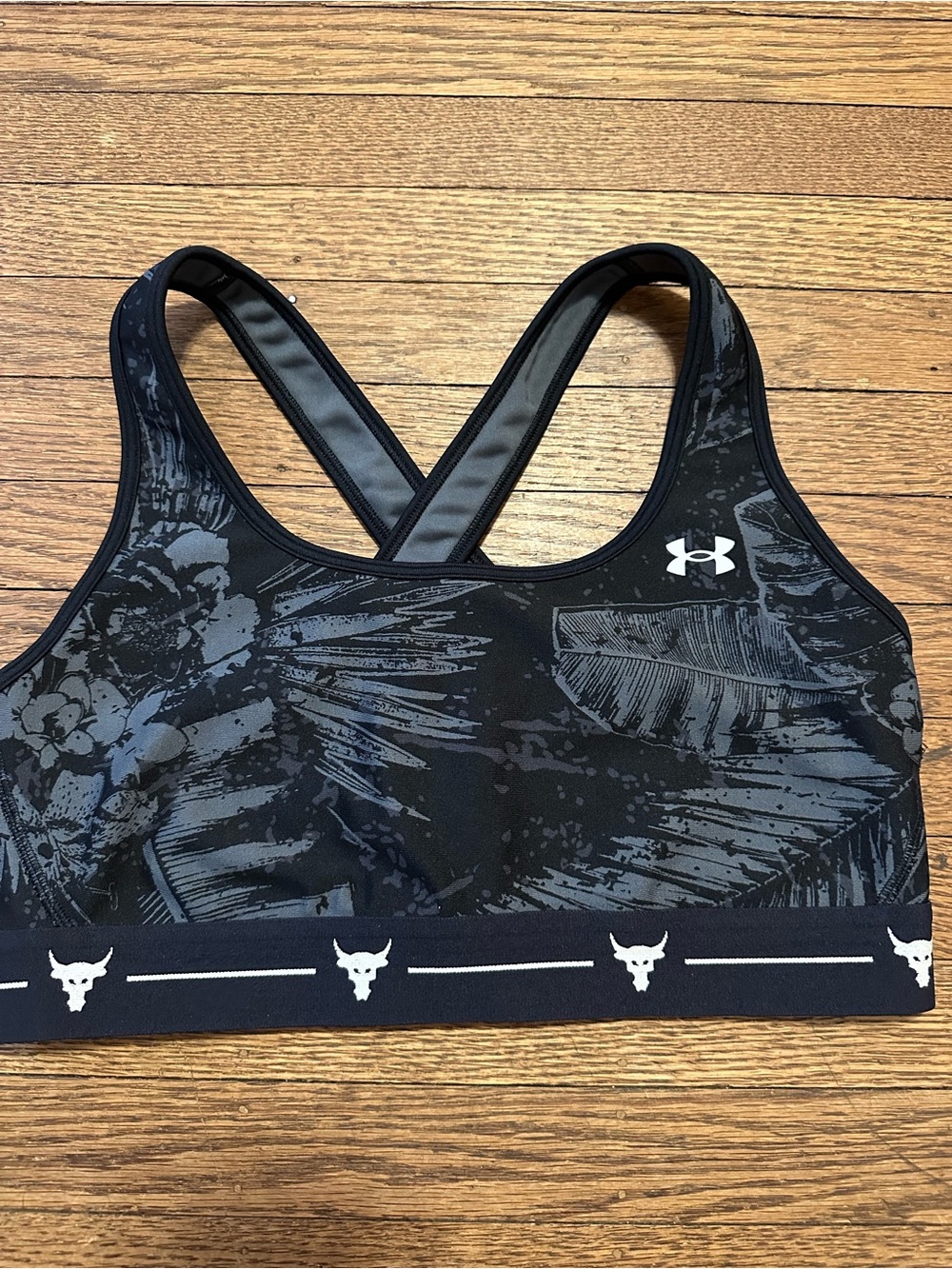 Under Armour Black & Charcoal Botanical Crisscross Sports Bra